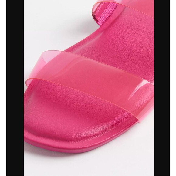 Torrid Sandals 9WW Hot Pink Lucite Dual Strappy Slip On Flats WIDE WIDTH NWT - Picture 6 of 7